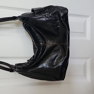 Hobo Internation Y2K Black Glazed Leather Shoulder Bag